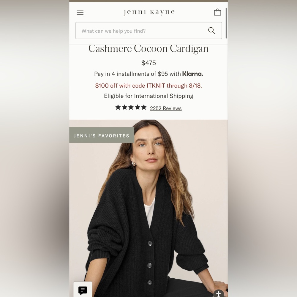 Jenni Kayne Black Cashmere Cocoon Cardigan